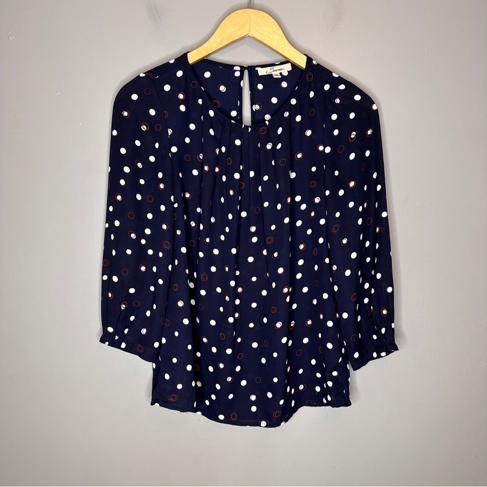 Serein navy polka dot 3/4 sleeve blouse